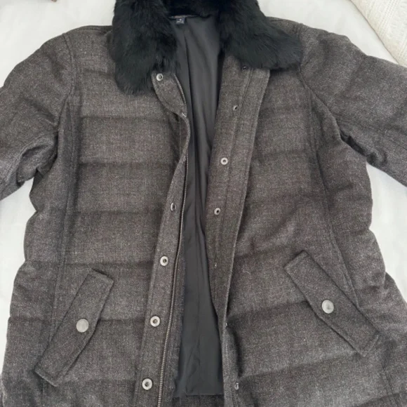Loro Piana for Brooks Brothers Wool & Duck Down Coat w Rabbit Fur Collar sz 14/L